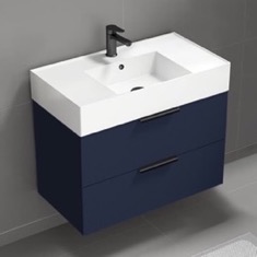 Blue Bathroom Vanity, Floating, Modern, 32 inch